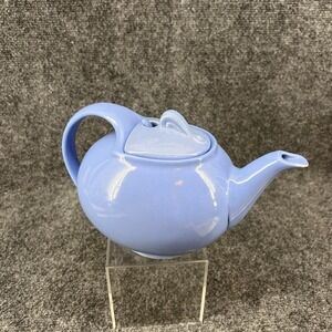 Vintage Hall Pottery 4 Cup 5.5" Tall Blue Ceramic Hook Cover Teapot & Lid USA